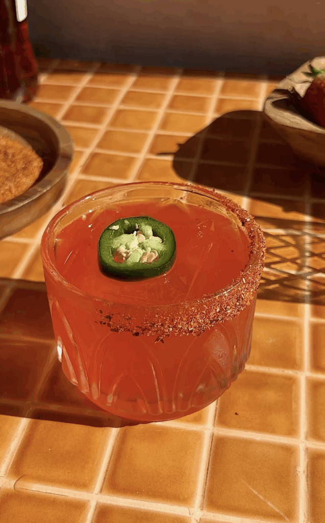 spicy strawberry margarita with aperol.