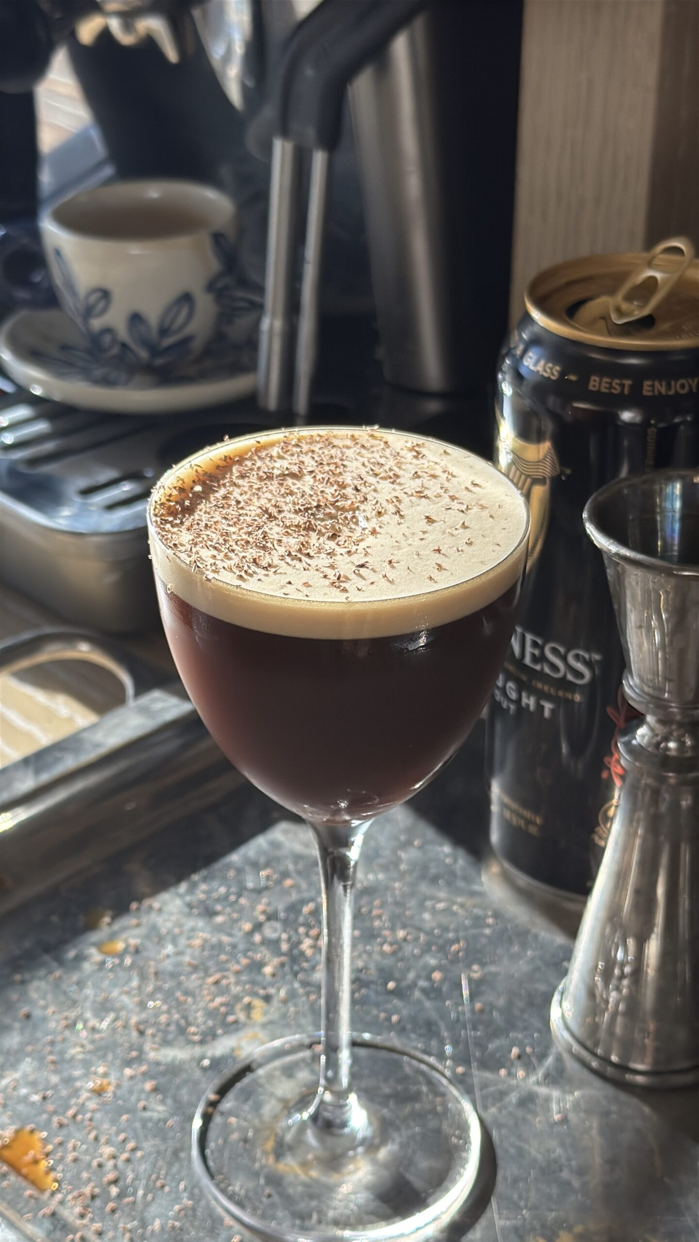 Guinness espresso martini with vanilla syrup