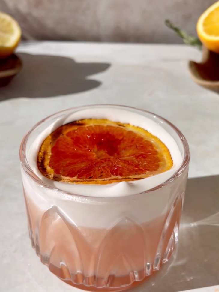 brulee blood orange whiskey sour