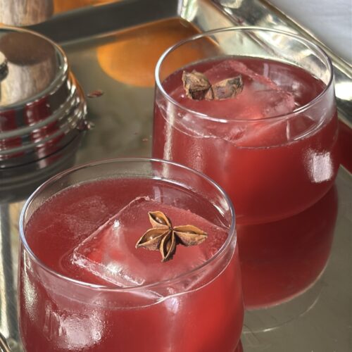 pomegranate bourbon smash holiday cocktail