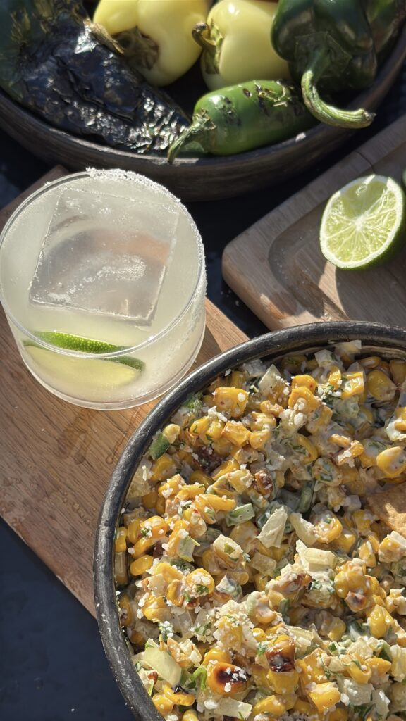 elote dip and margarita