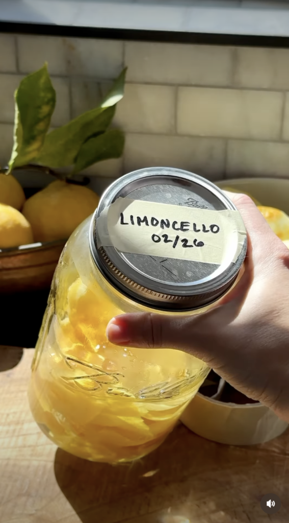 labeled jar of homemade limoncello