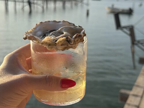 Negroni Bianco with an Oyster