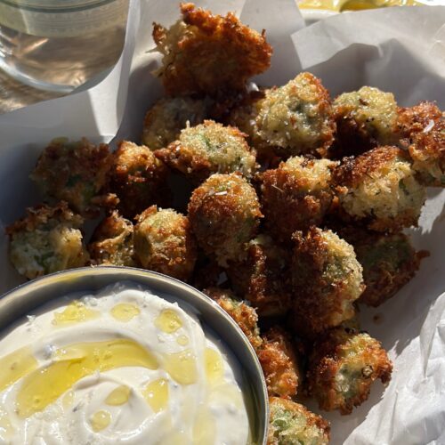 fried olives with whipped ricotta