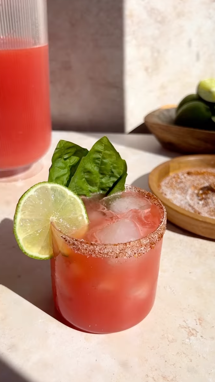 batched watermelon basil margarita