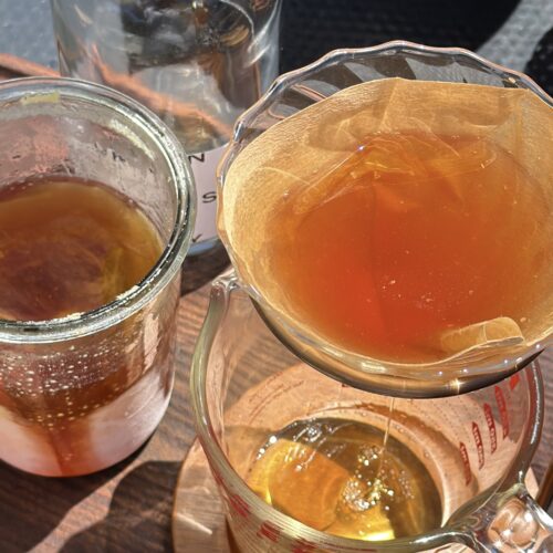 straining brown butter fat washed bourbon
