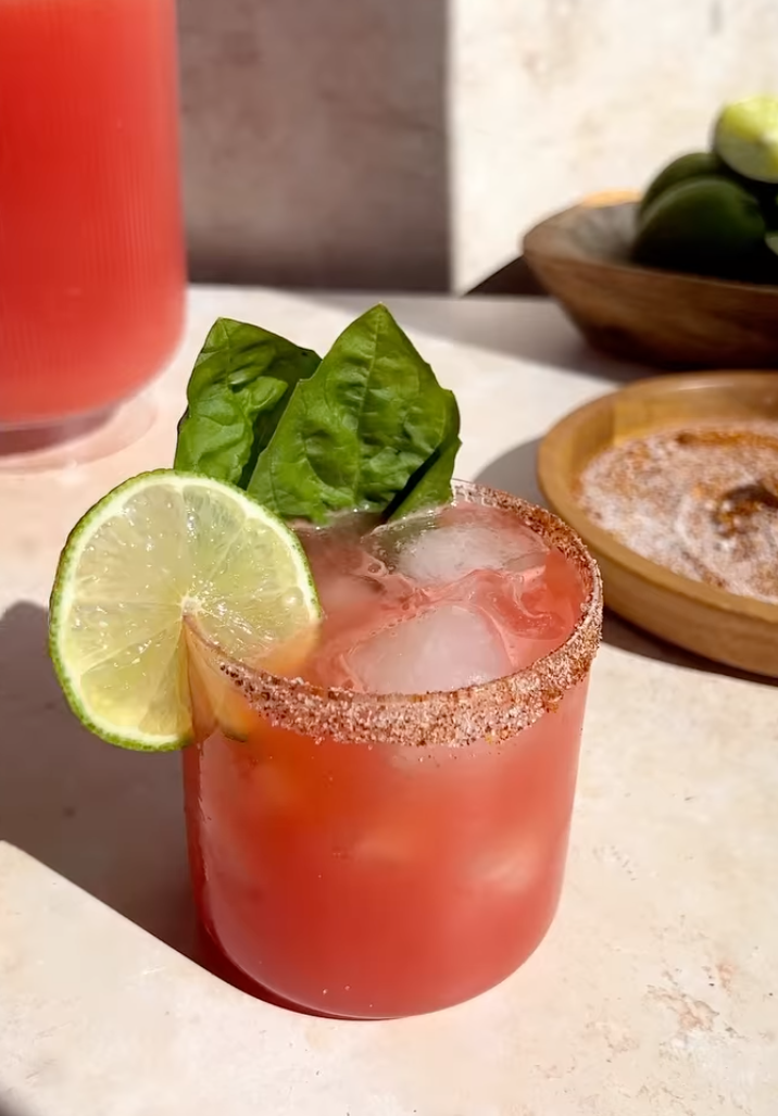 batched watermelon basil margarita